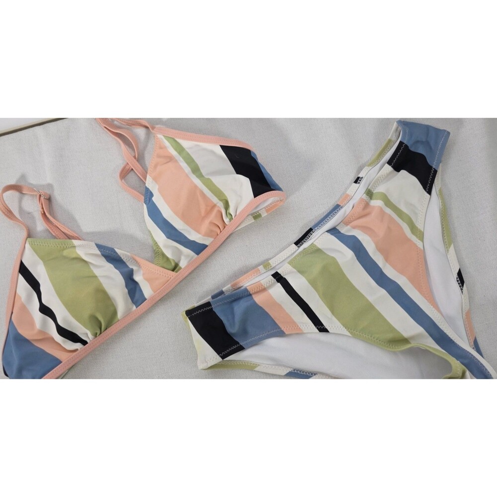 Two Piece New Swimwear Woman's Bathing Suit Small -  Multi-Color Striped